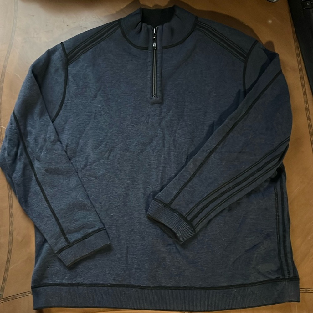 Tommy Bahama 2XL reversible half zip sweater charcoal black and blue